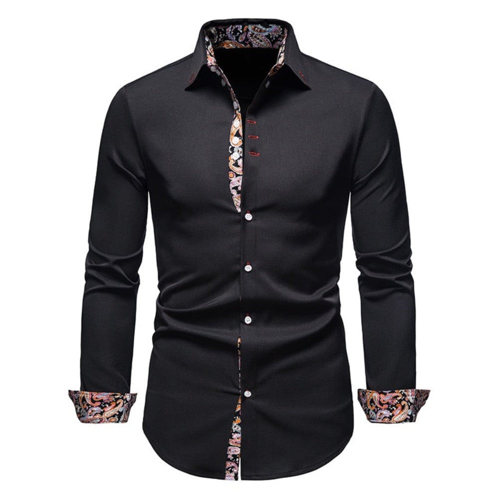 Button-Down Men's Shirt with Botanical Accents