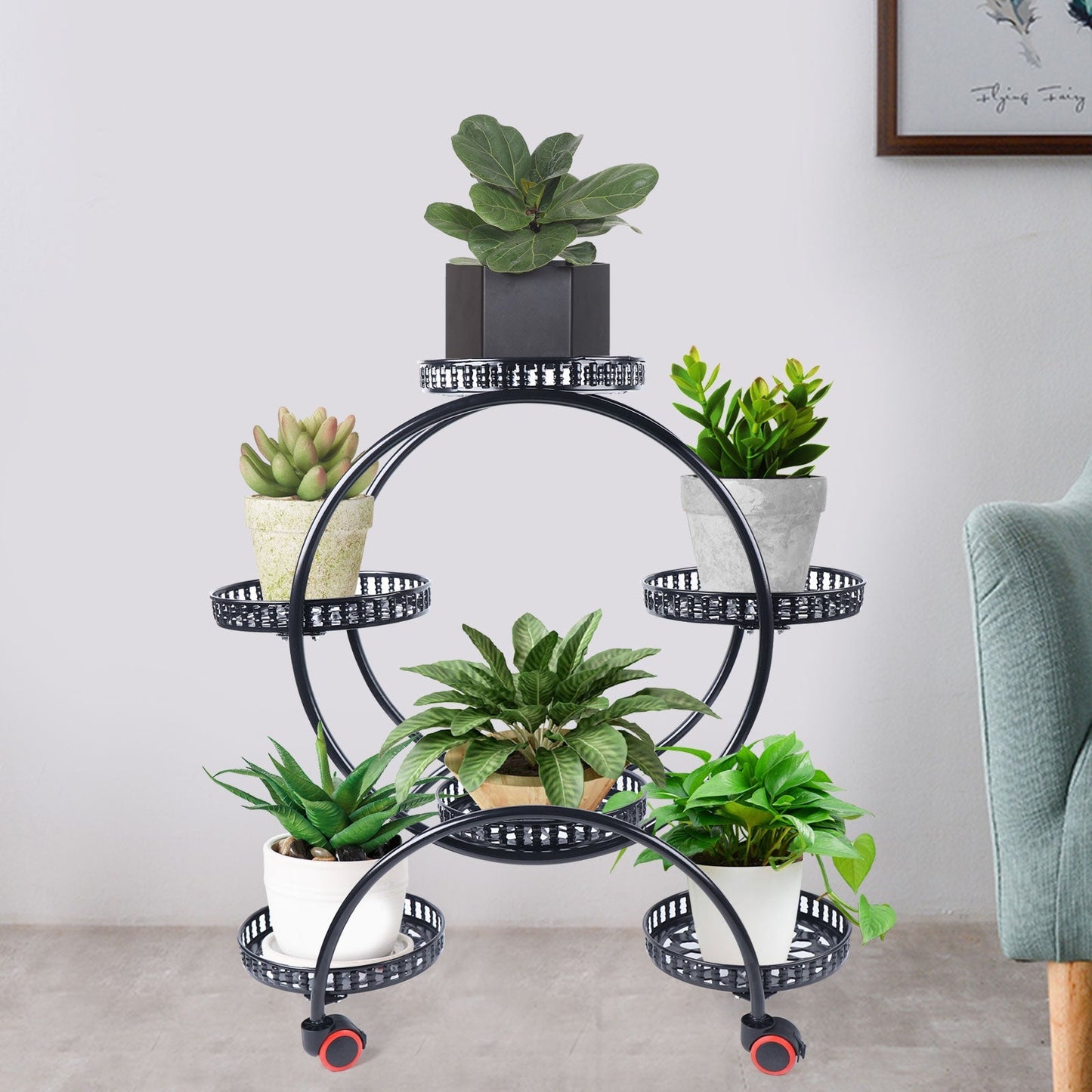 Metal Plant Stand with a Circle Design - 6 Pot