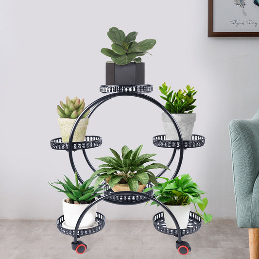 Metal Plant Stand with a Circle Design - 6 Pot