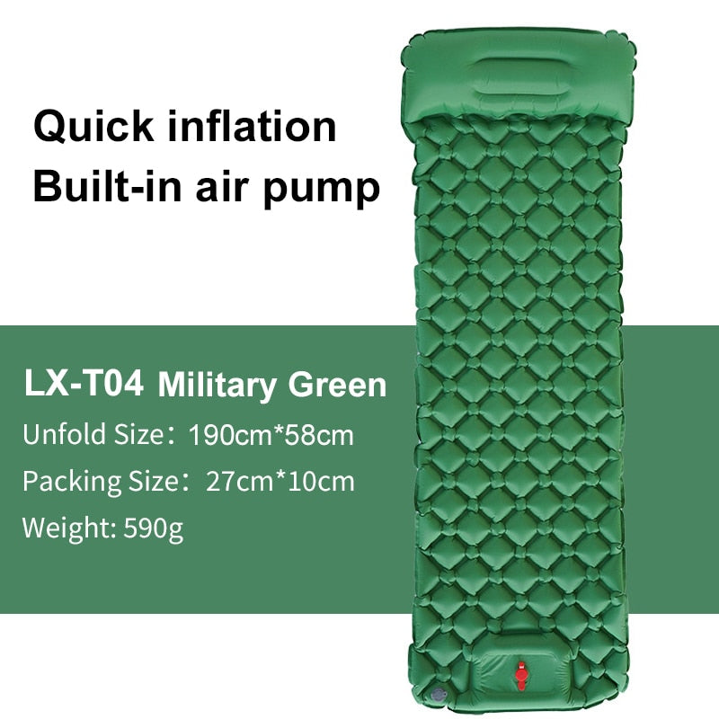 Inflatable Outdoor Mat with Pump and Neck Support