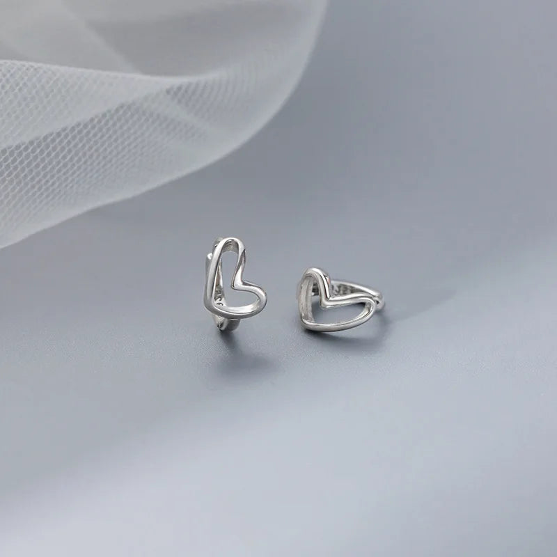Heart-Shaped Silver Hoop Earrings
