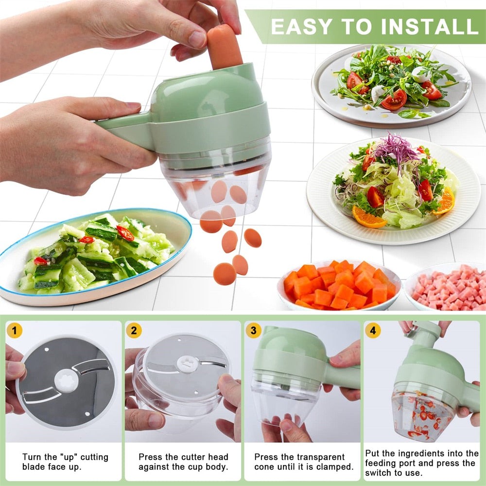 Electric Handheld Vegetable Slicer with 4 Interchangeable Blades, Portable Design