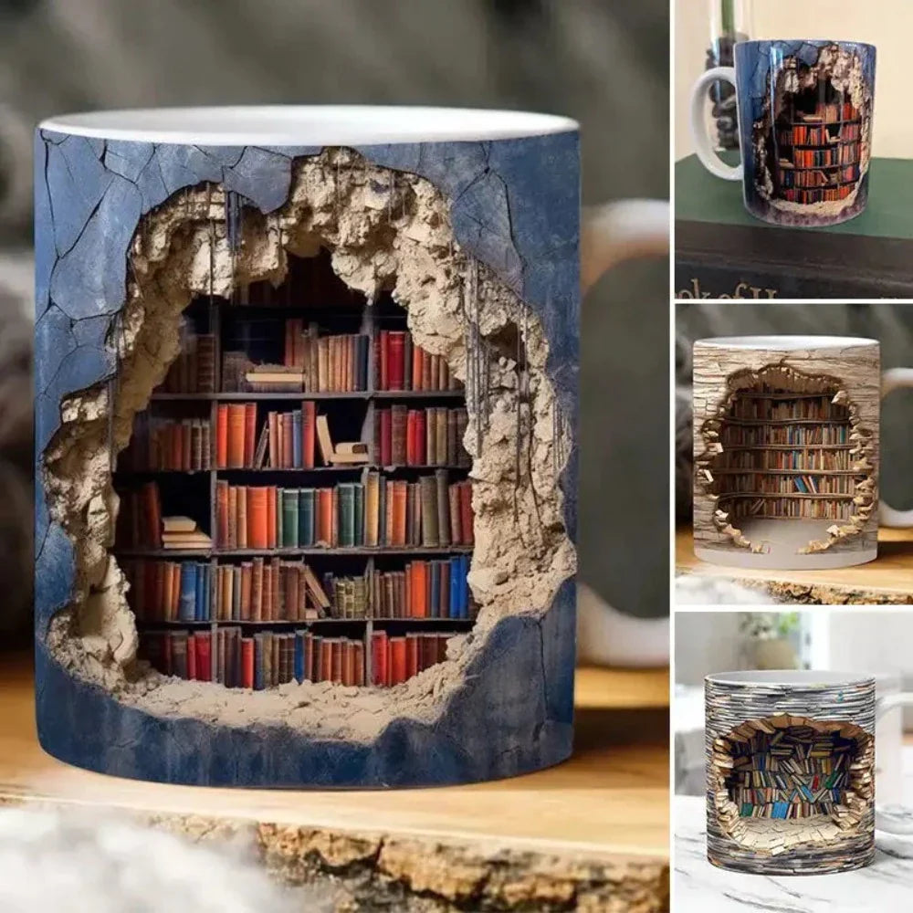 Coffee Mug with a 3D Bookshelf Design
