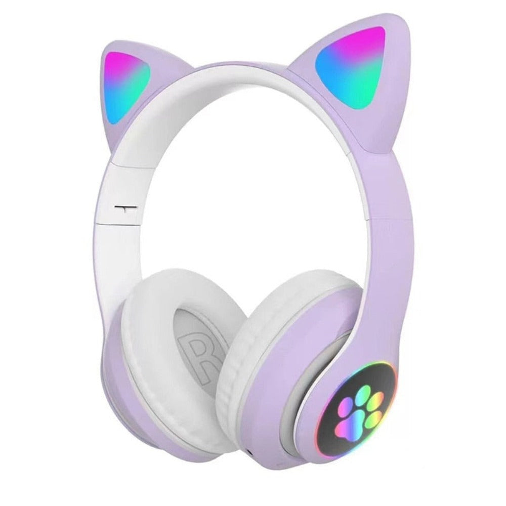 LED Feline Ear Wireless Headphones with Cartoon Design