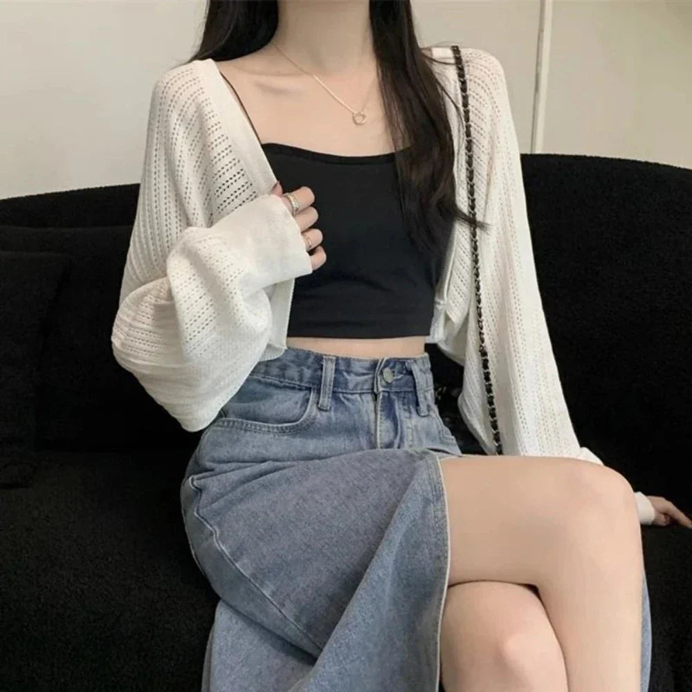 Korean-Inspired Women's Short Knitted Crop Cardigan