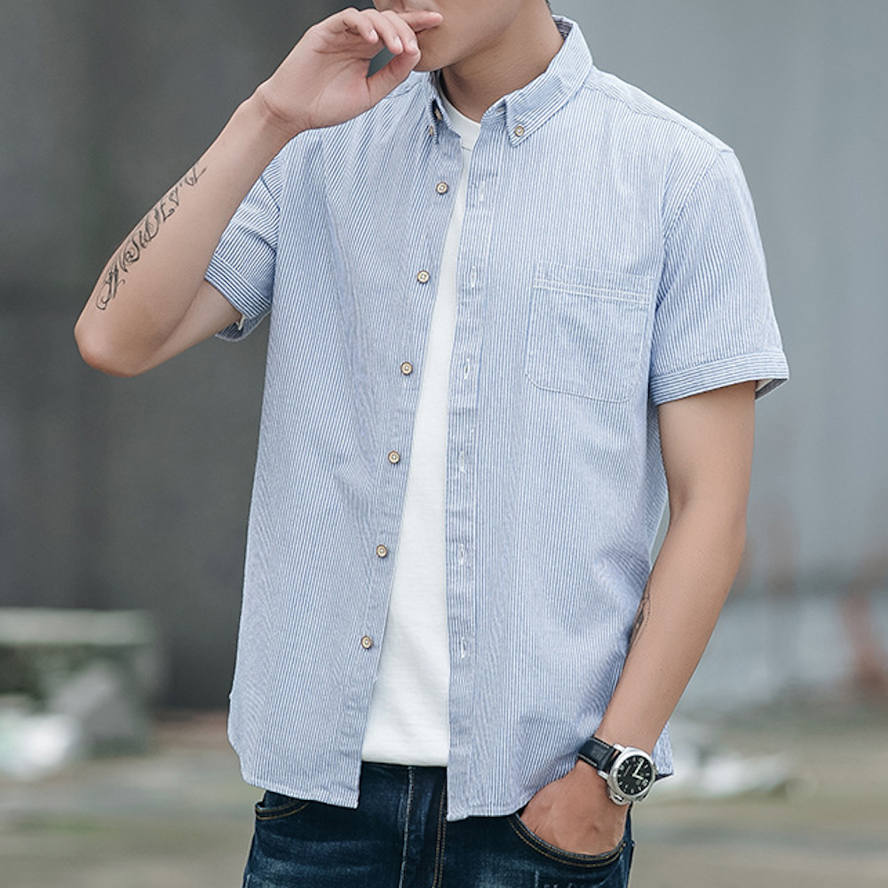 Striped Shirt for Men with Short Sleeves