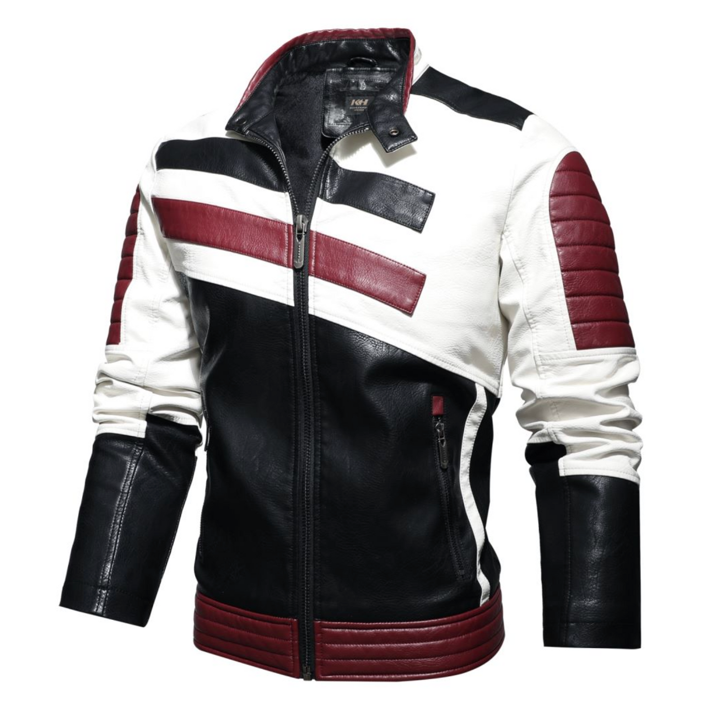 Striped Vegan Leather Biker Jacket for Men