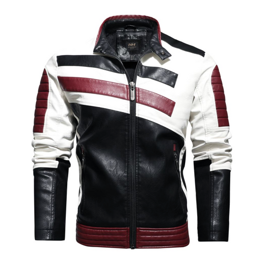 Striped Vegan Leather Biker Jacket for Men