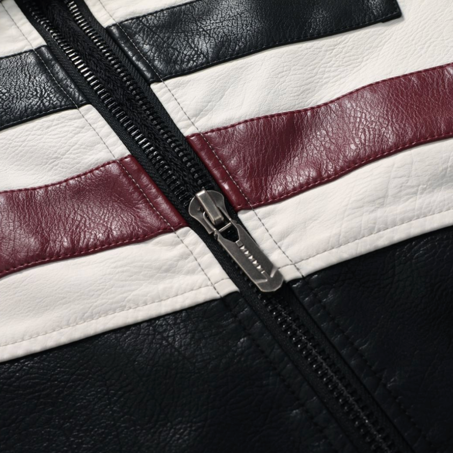 Striped Vegan Leather Biker Jacket for Men