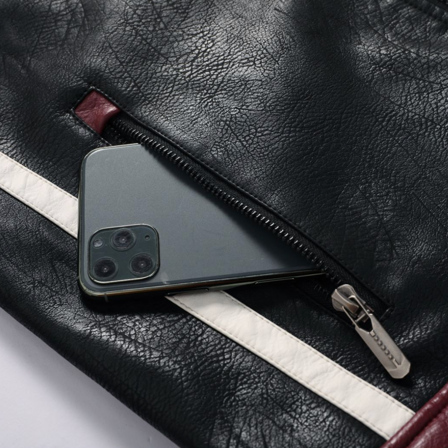 Striped Vegan Leather Biker Jacket for Men