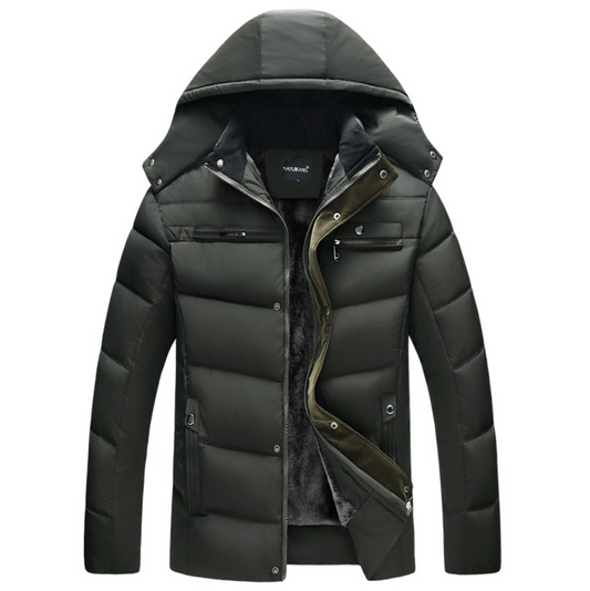 Winter Zip-Up Jacket for Men with Removable Hood