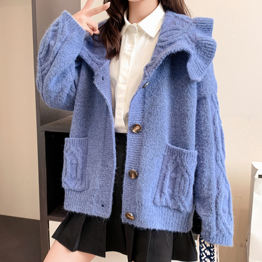 Ruffled Collar Ladies' Cardigan