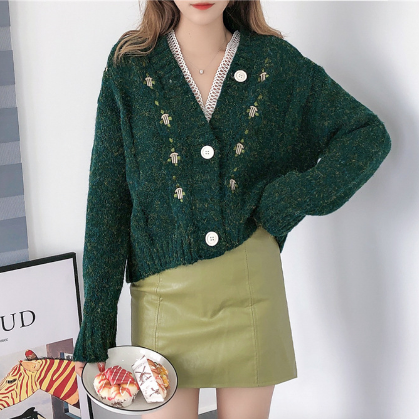 Button Front Sweater Cardigan for Women with a V-Neck