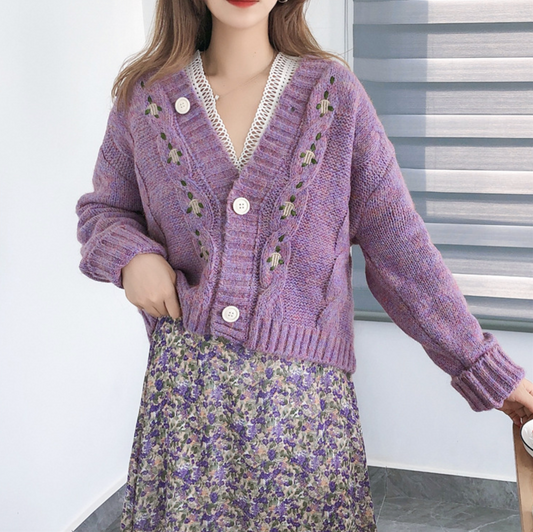 Button Front Sweater Cardigan for Women with a V-Neck