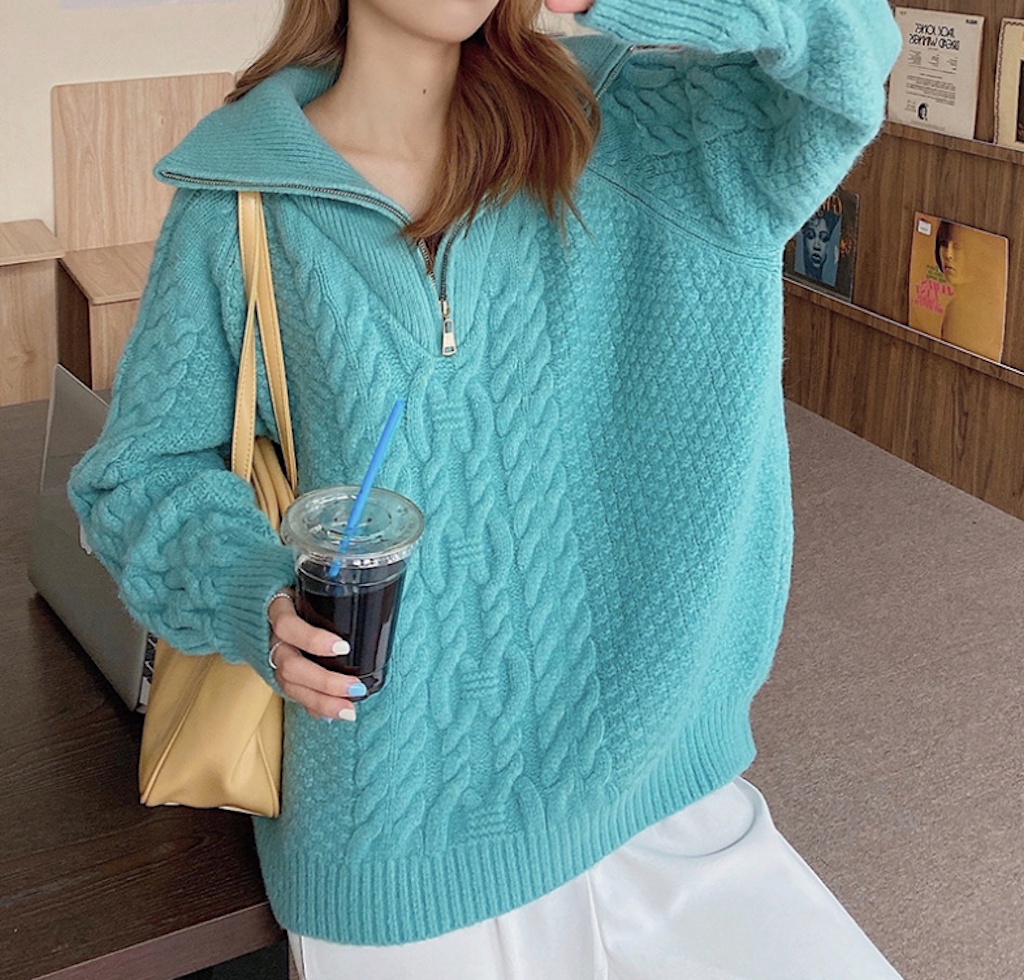 Half-Zip Cable Knit Sweater for Women