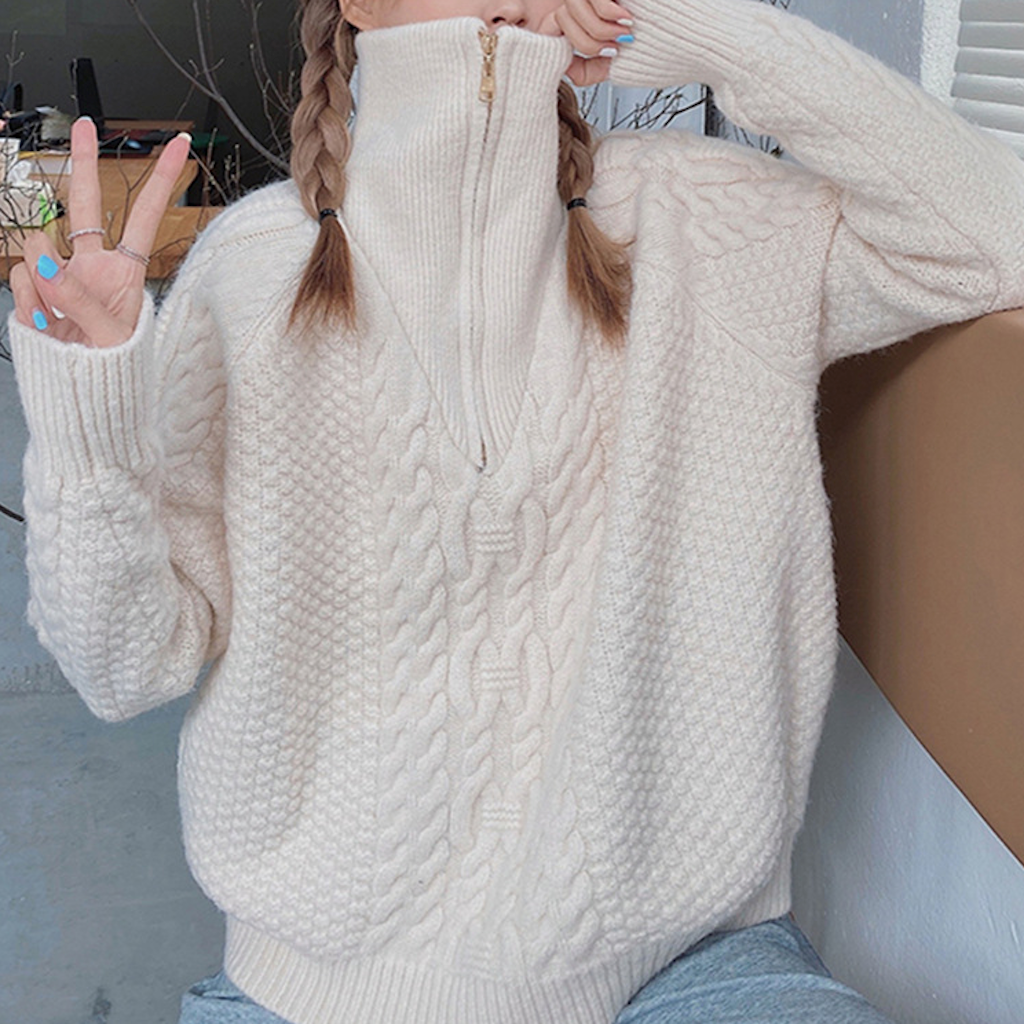 Half-Zip Cable Knit Sweater for Women