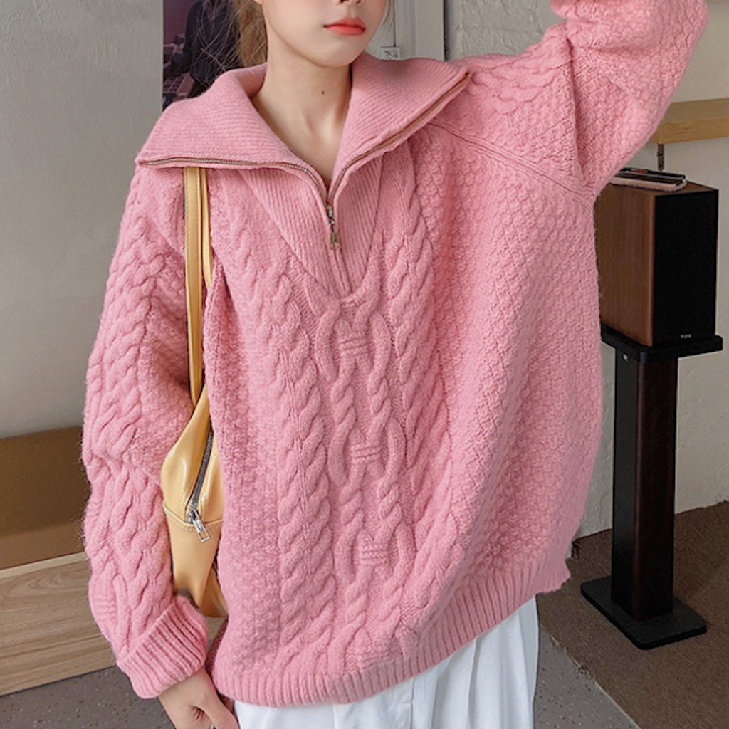 Half-Zip Cable Knit Sweater for Women