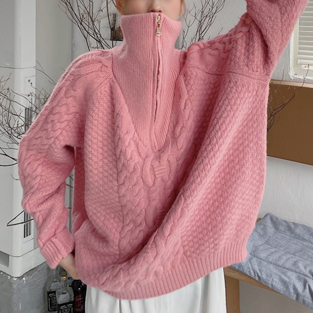 Half-Zip Cable Knit Sweater for Women