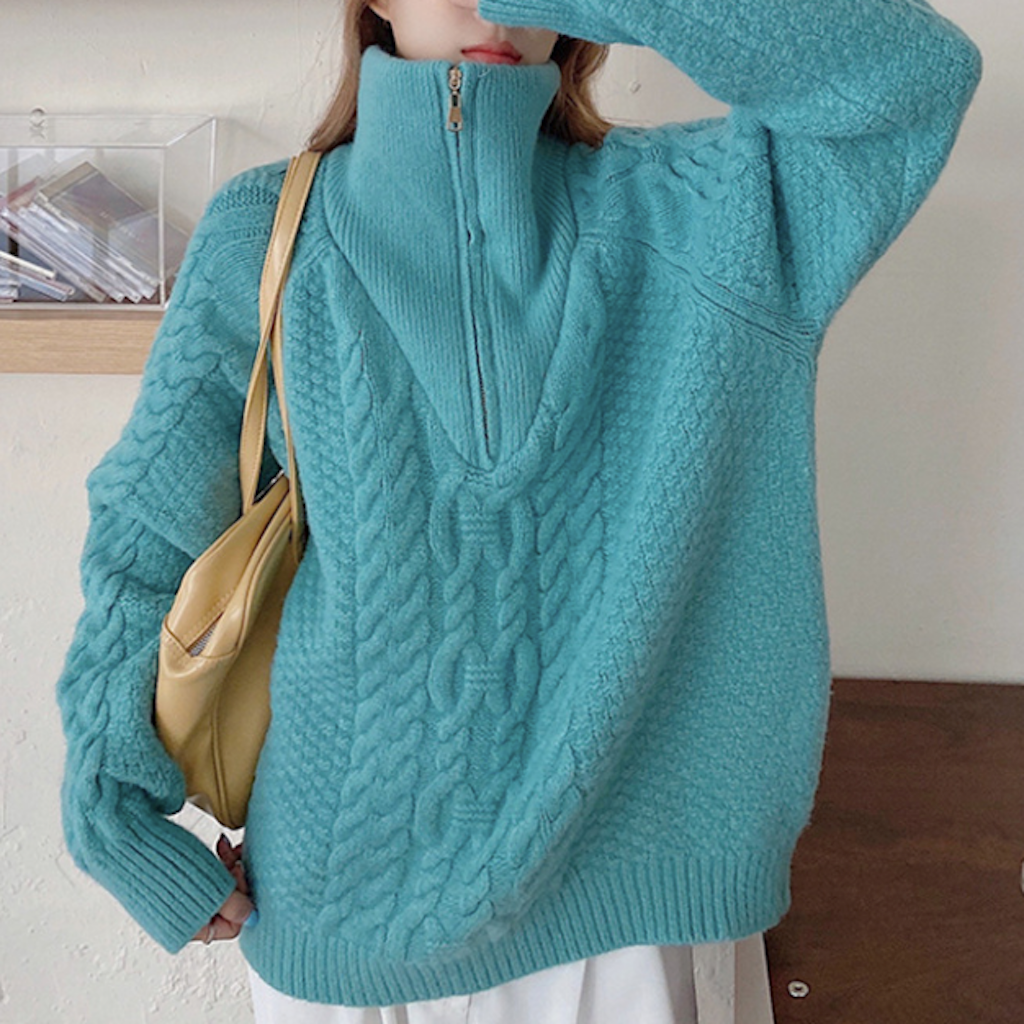 Half-Zip Cable Knit Sweater for Women