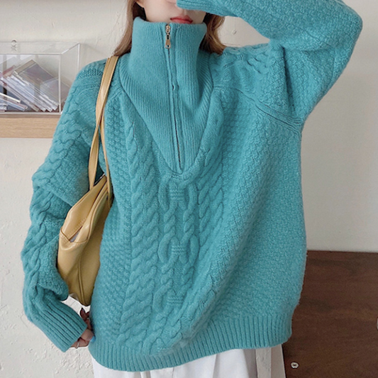 Half-Zip Cable Knit Sweater for Women