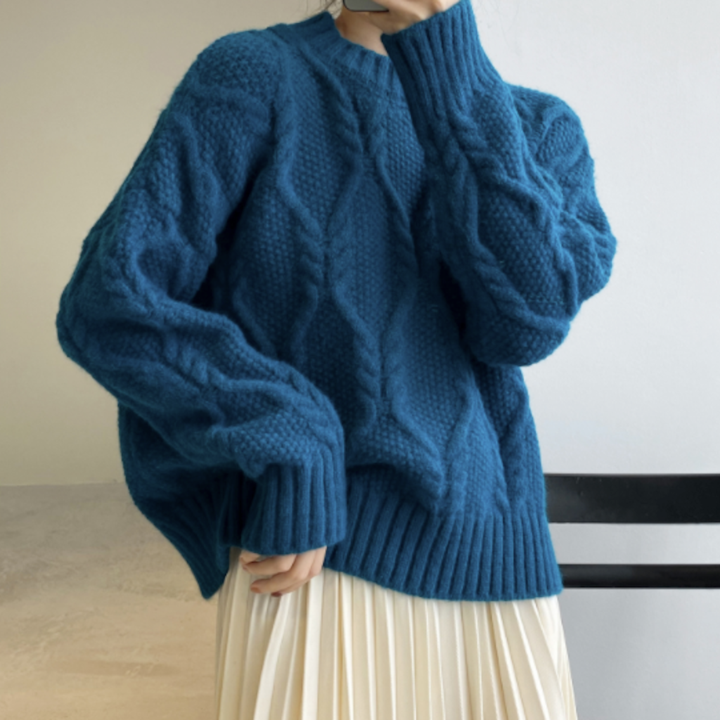 Round Neck Cable Knit Sweater for Women: Clear and Unique Title Revision