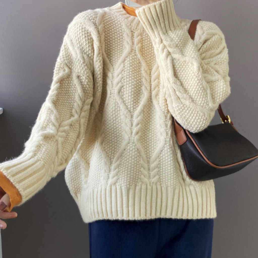 Round Neck Cable Knit Sweater for Women: Clear and Unique Title Revision