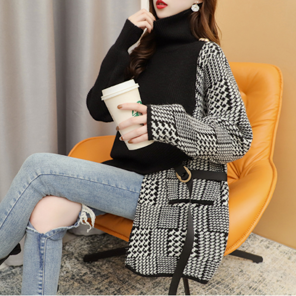 Houndstooth Layered Women's Sweater