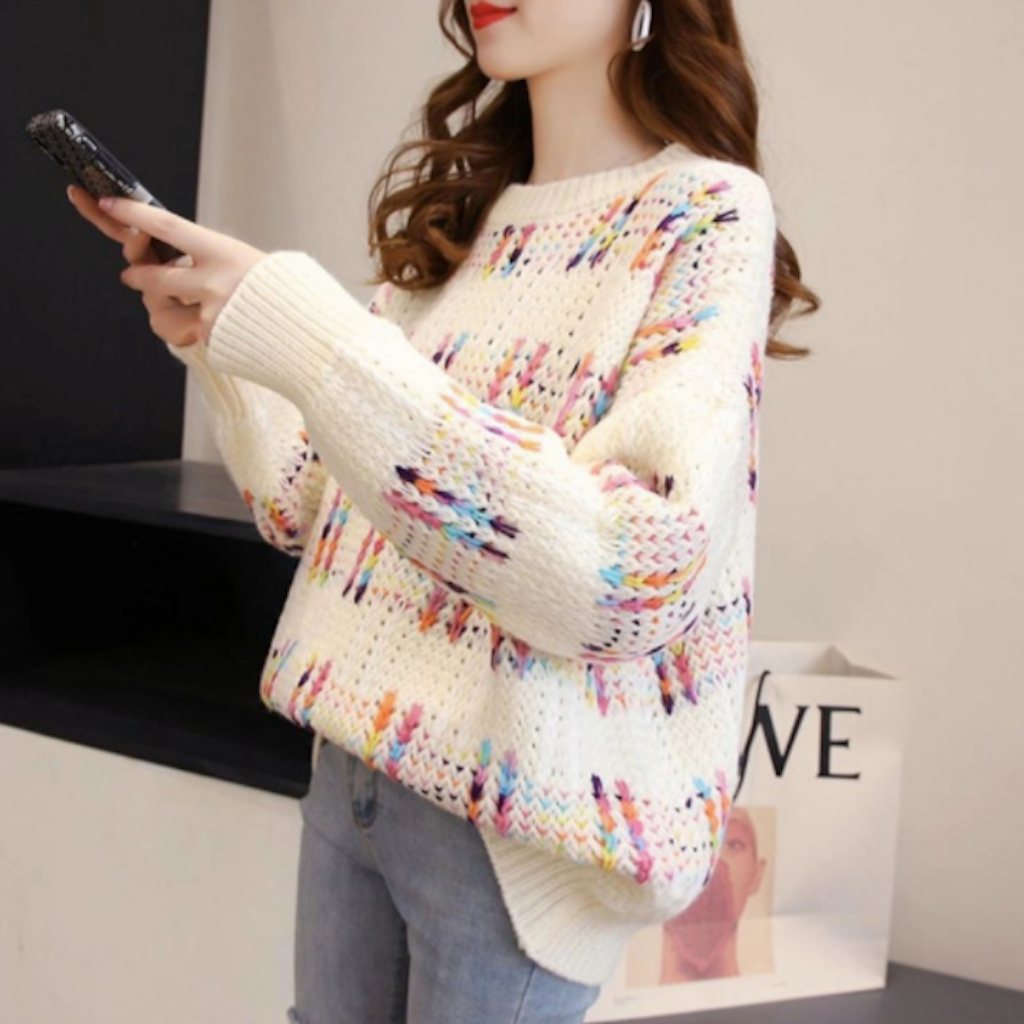 Chunky Knit Rainbow Sweater for Women