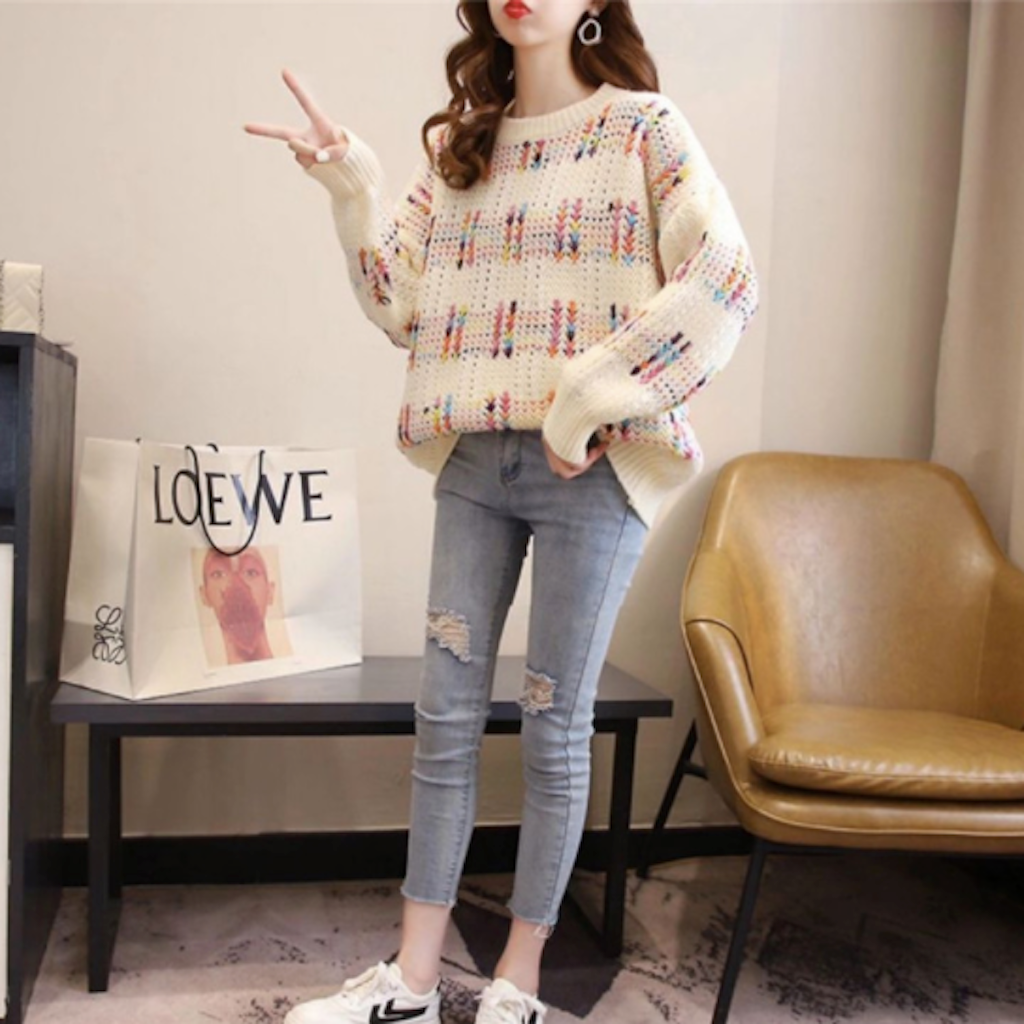 Chunky Knit Rainbow Sweater for Women
