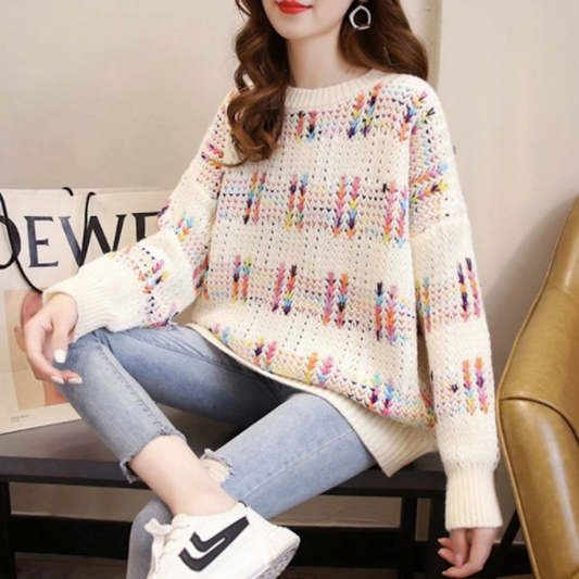 Chunky Knit Rainbow Sweater for Women