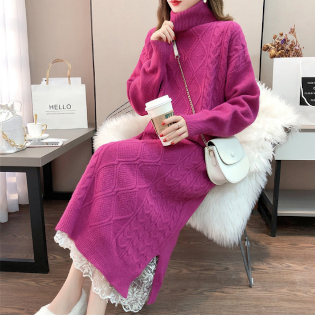 Long Cable Knit Dress for Women