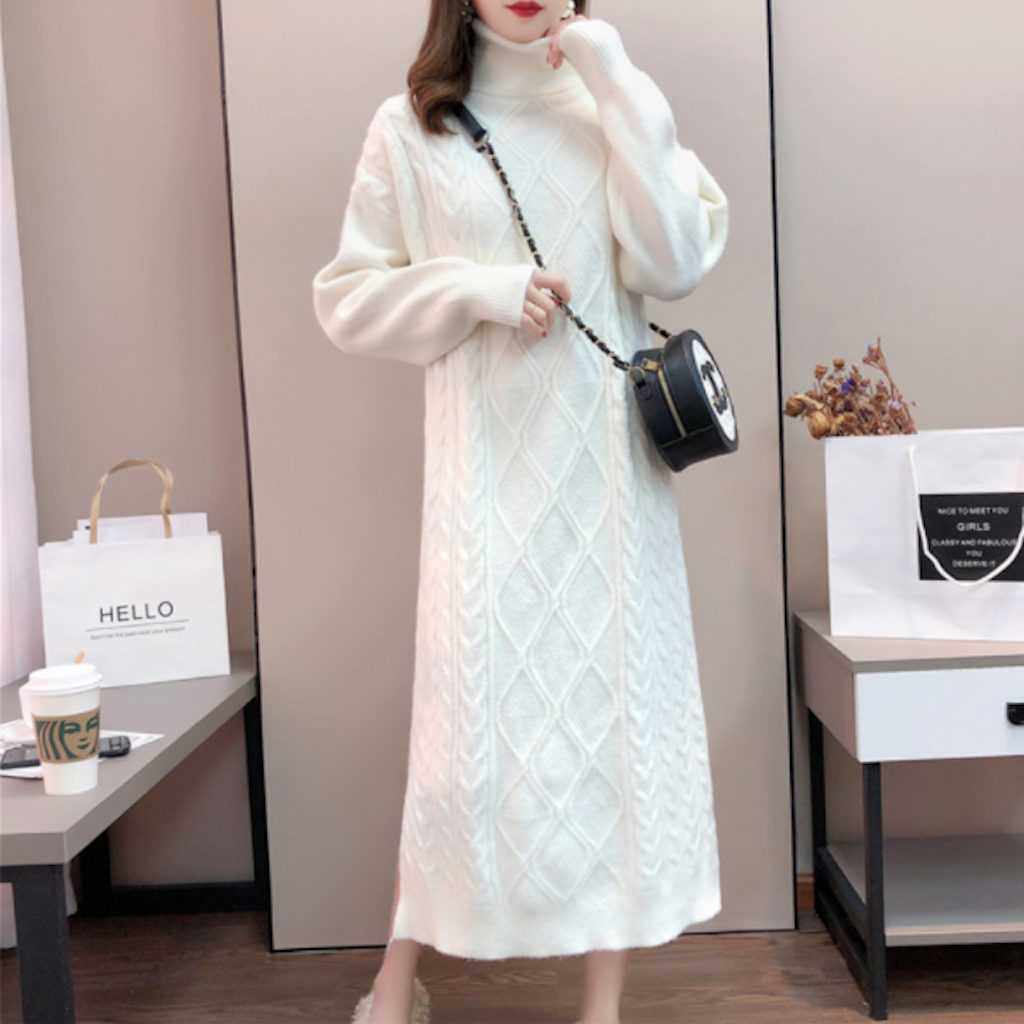 Long Cable Knit Dress for Women