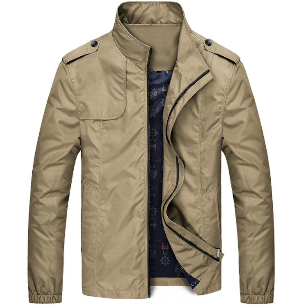 Zippered Jacket with Stand Collar for Men