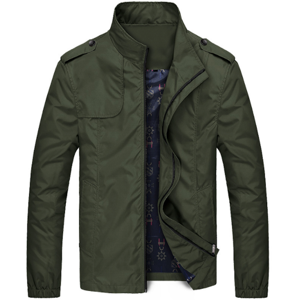 Zippered Jacket with Stand Collar for Men