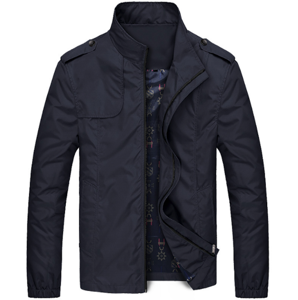 Zippered Jacket with Stand Collar for Men