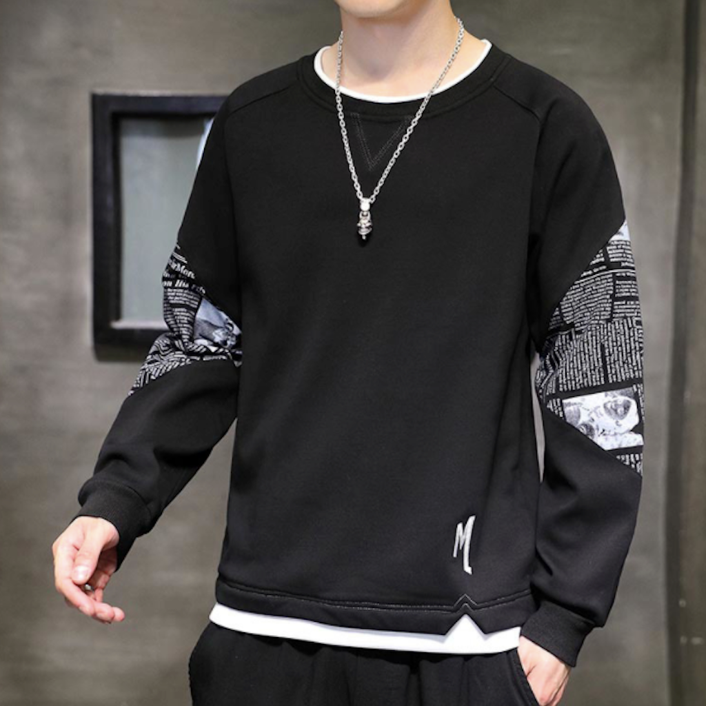 Layered Look Men's Sweatshirt with Elbow Prints