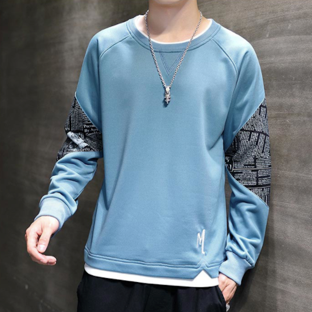 Layered Look Men's Sweatshirt with Elbow Prints