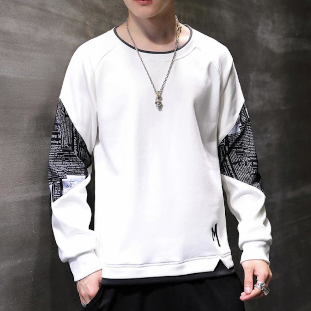 Layered Look Men's Sweatshirt with Elbow Prints