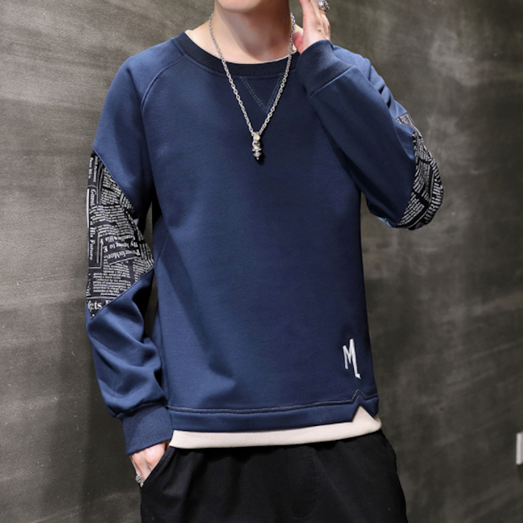 Layered Look Men's Sweatshirt with Elbow Prints