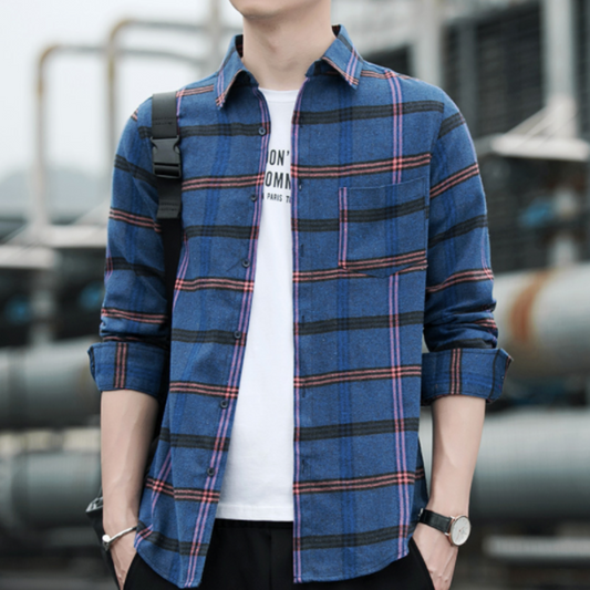 Casual Plaid Shirt with Long Sleeves for Men