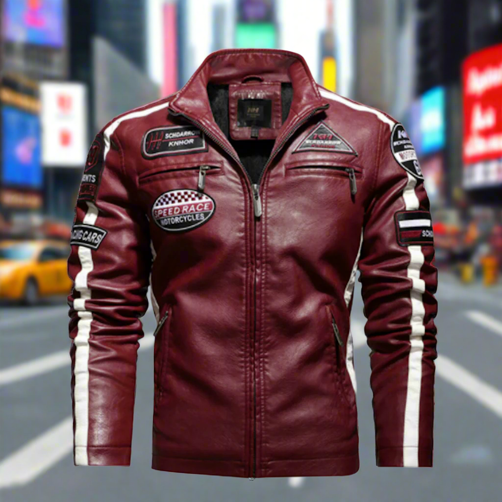 Vegan Leather Motorcycle Jacket with Embellishments for Men