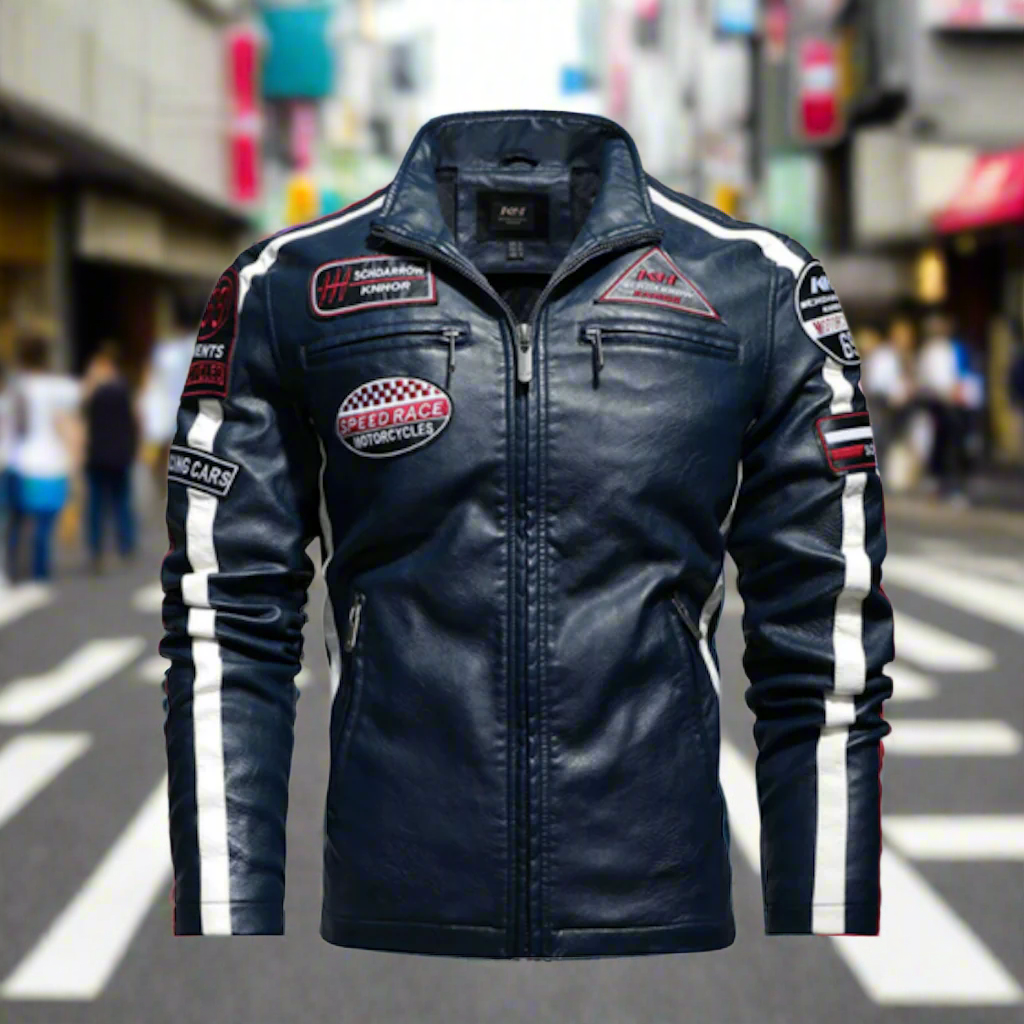 Vegan Leather Motorcycle Jacket with Embellishments for Men