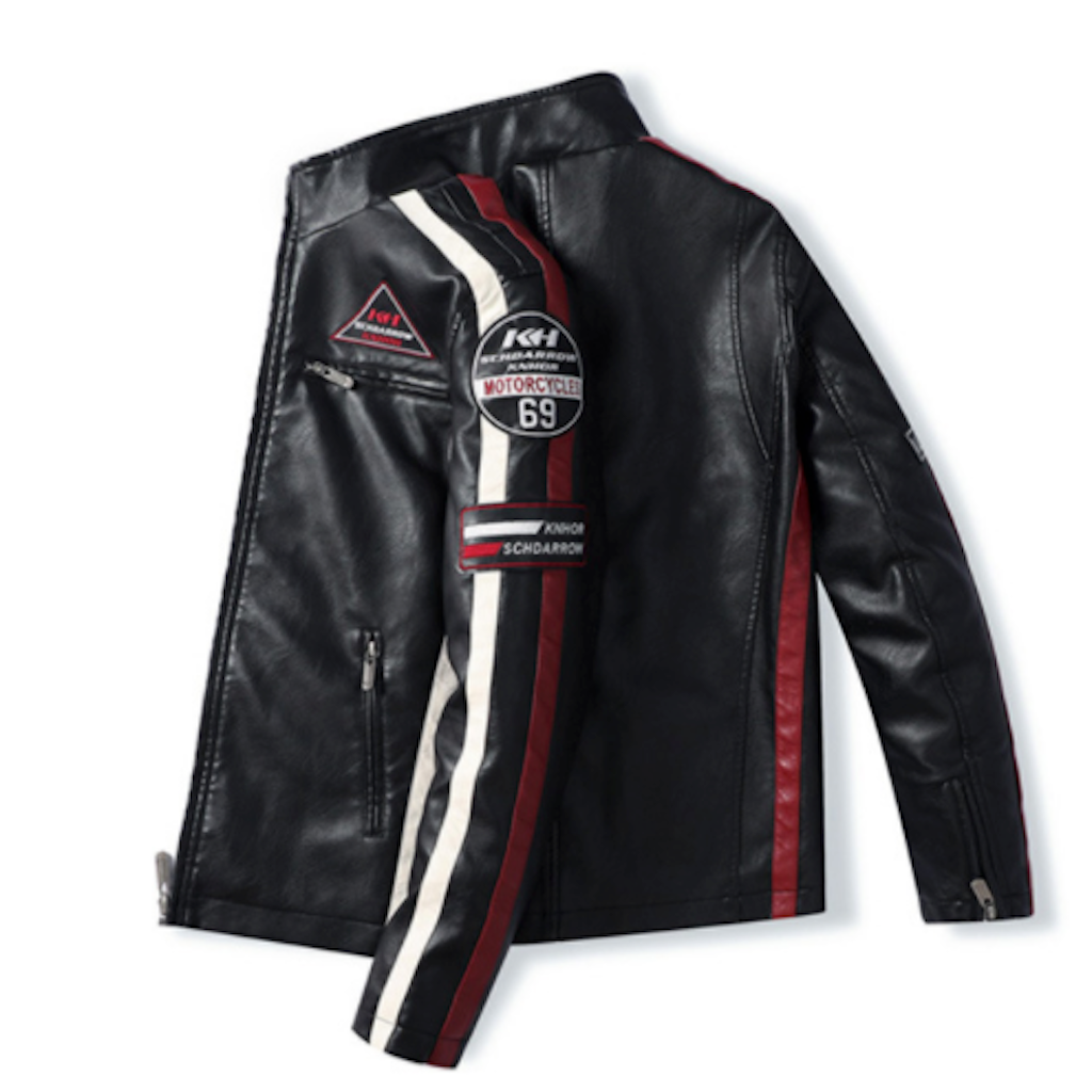 Vegan Leather Motorcycle Jacket with Embellishments for Men
