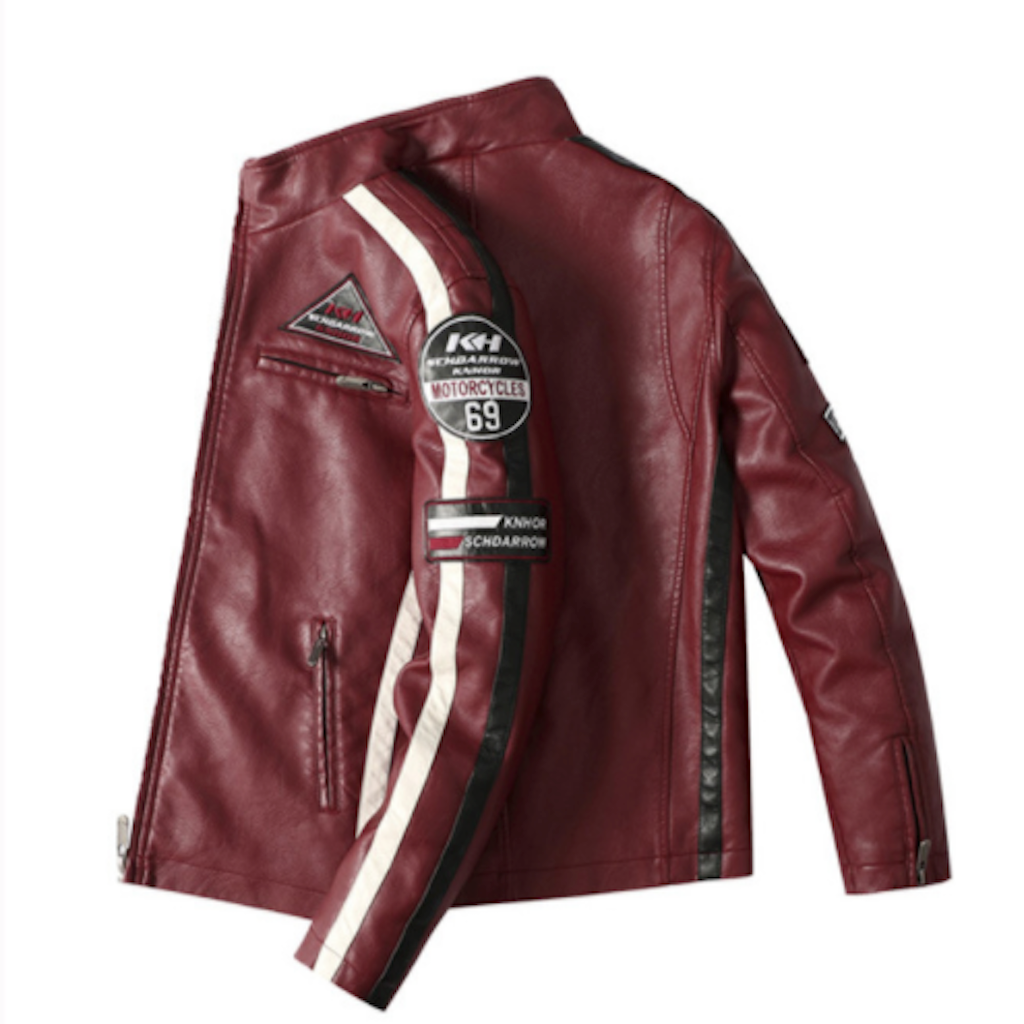 Vegan Leather Motorcycle Jacket with Embellishments for Men