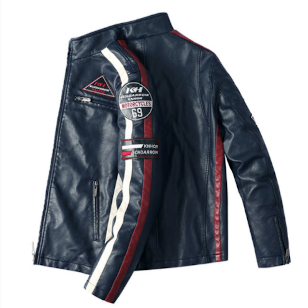 Vegan Leather Motorcycle Jacket with Embellishments for Men