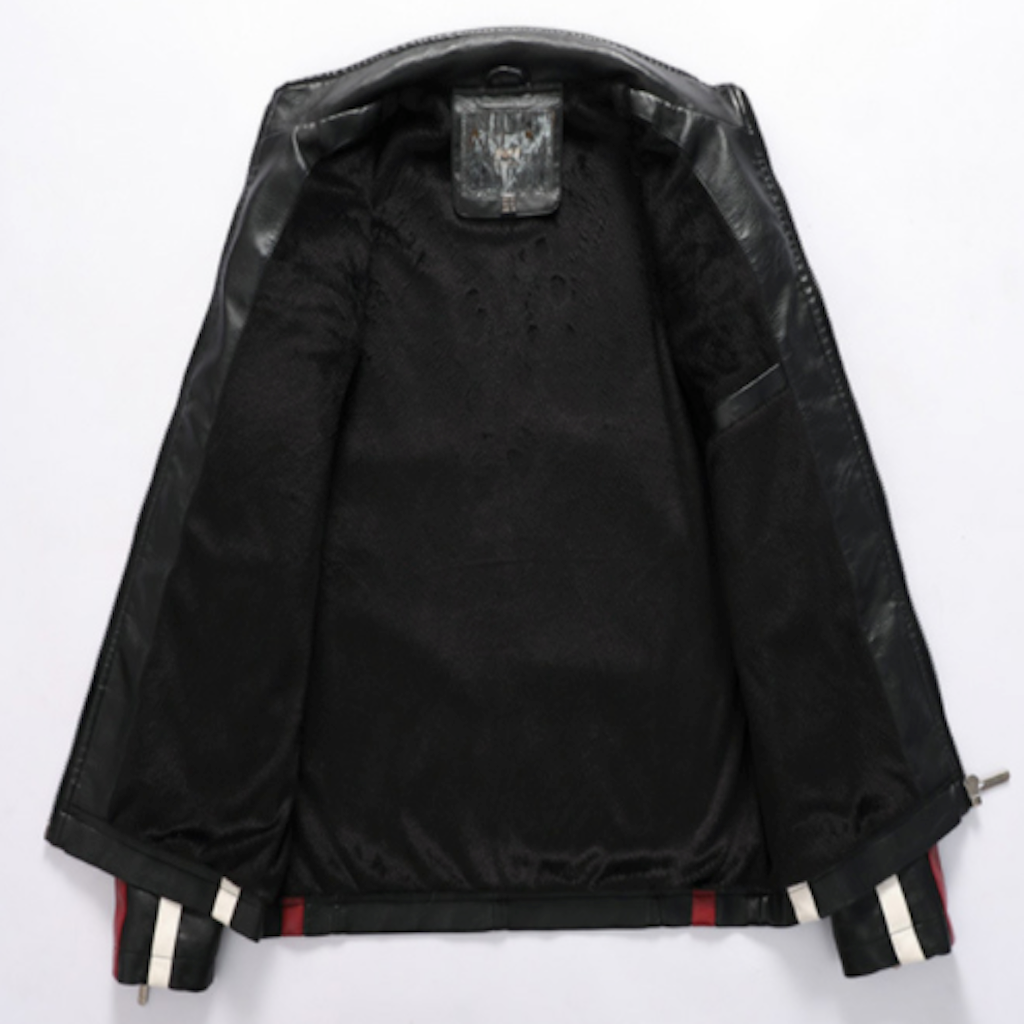 Vegan Leather Motorcycle Jacket with Embellishments for Men