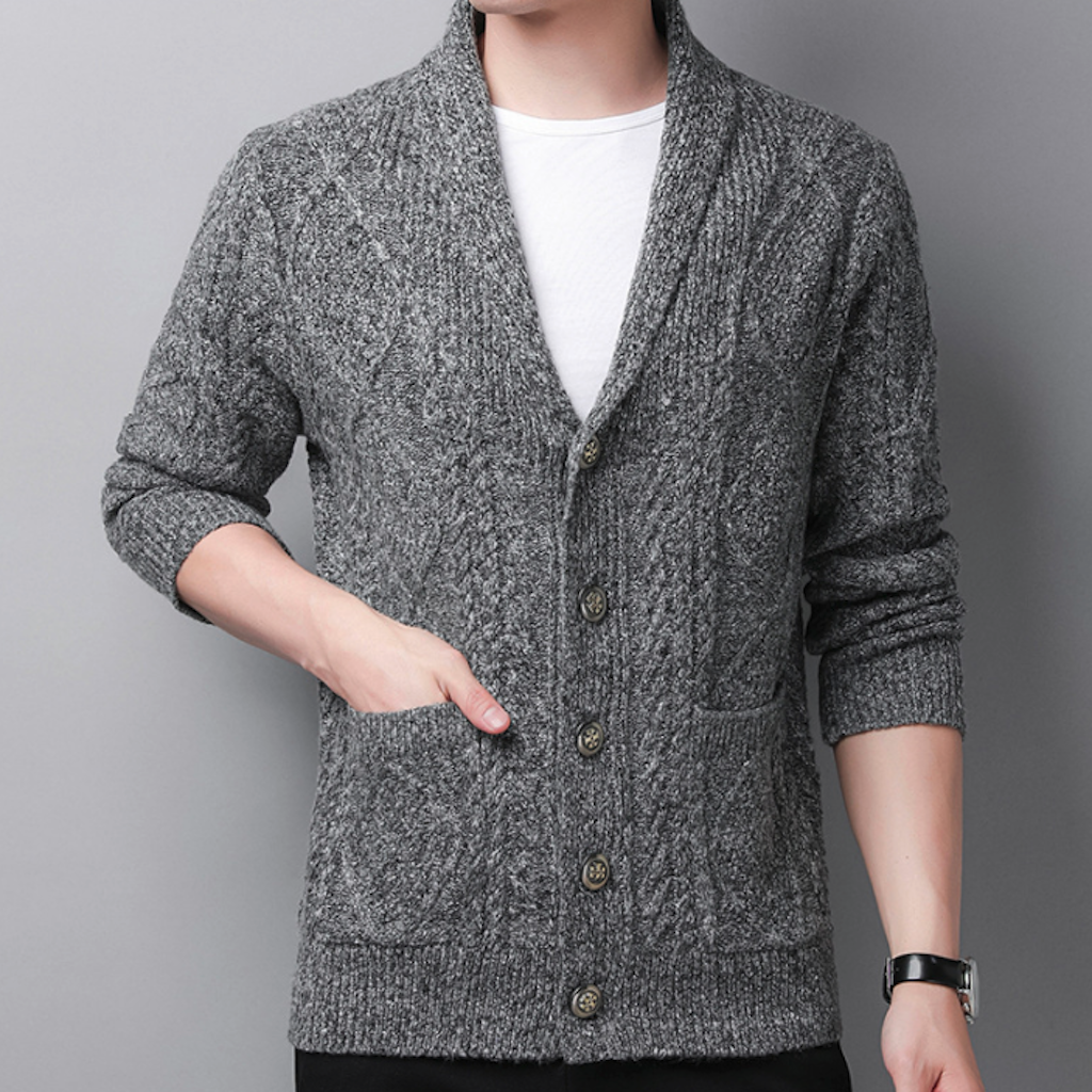 Shawl Collar Men's Cable Knit Cardigan