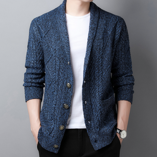 Shawl Collar Men's Cable Knit Cardigan