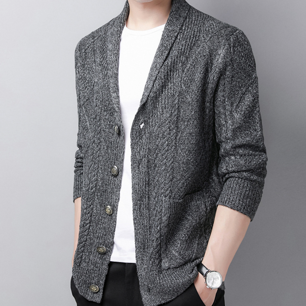 Shawl Collar Men's Cable Knit Cardigan