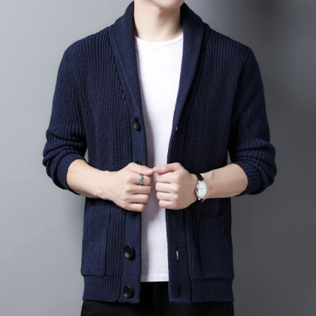 Chunky Knit Cardigan for Men with Shawl Neckline